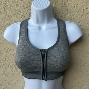 Avia Seamless Zip Front Medium Support Padded Sports Bra Size:Medium Grey Gray